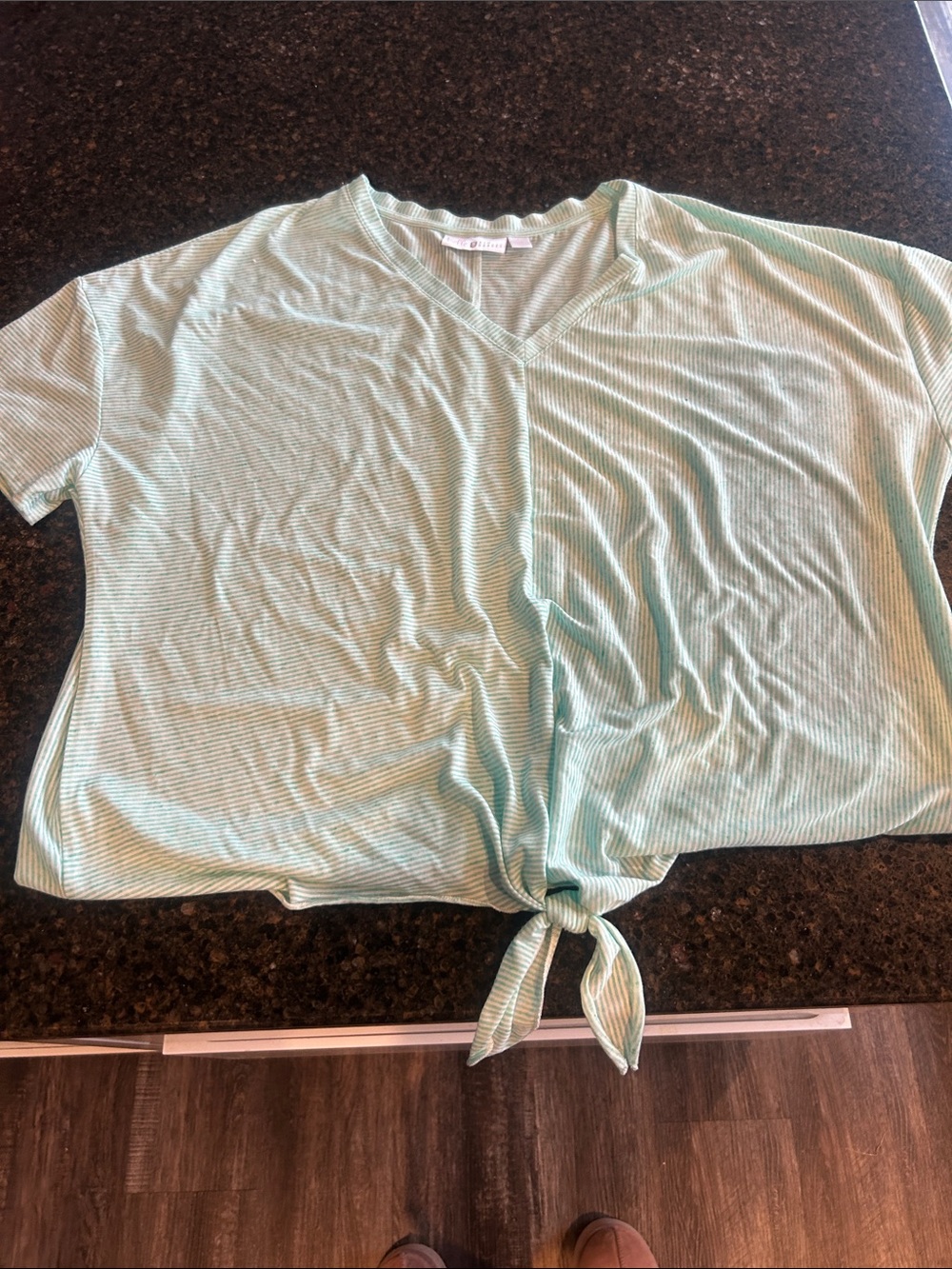 Belle by Kim Gravel Light Mint Striped Tie-Front Crop Top
